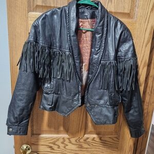 Vintage Black Leather Fringe Jacket